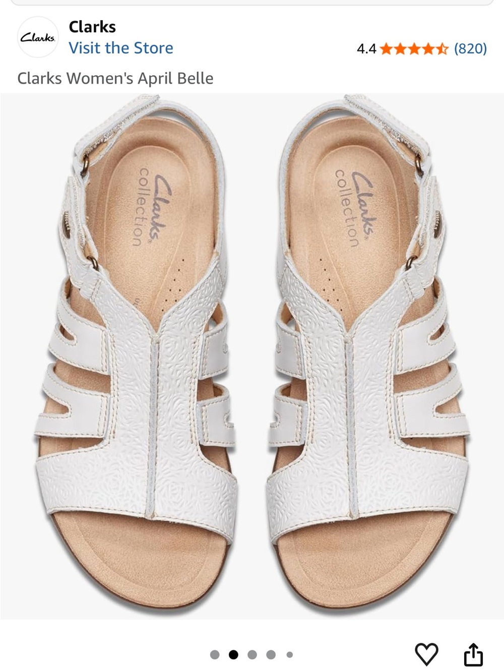 Clarks White Leather Strappy Comfort Sandals